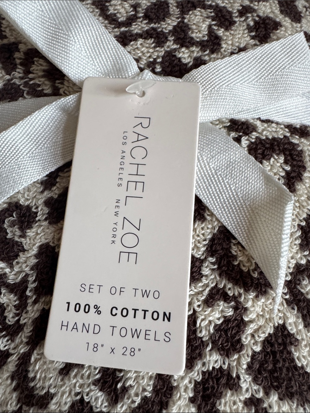 Rachel Zoe Leopard Print Cotton Hand Towels - Cream & Brown (Set of 2) - Picture 3 of 4
